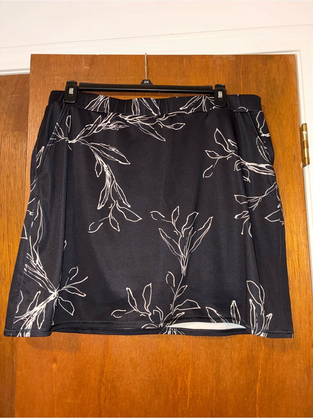 Chico's Black Mini Skirt with White Botanical Print